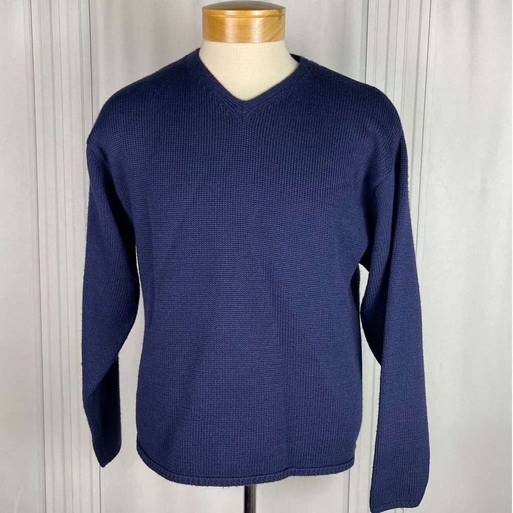Vintage 90's - Old‎ Navy - V Neck Long Sleeve Wool Blend Knit Sweater - Navy -S - Picture 2 of 13